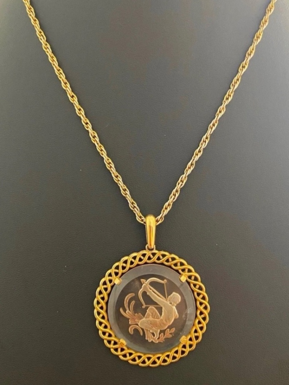 1960’s  Vintage Crown Trifari Zodiac Pendant Necklace w/Sagittarius~the Archer.